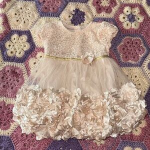 Nannette Blush Lace & Gold-Thread Baby Dress